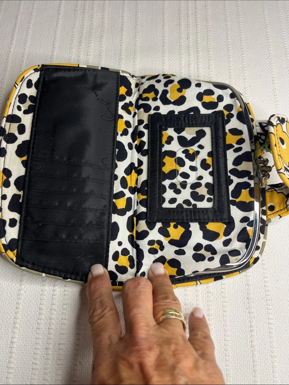 Vera Bradley Go Wild Kiss 'n Snap Wallet - Yellow, Black & White Leopard retired